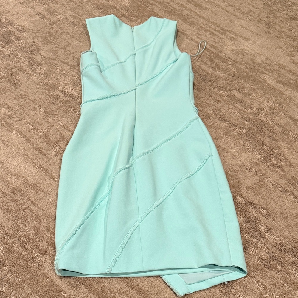 Sz 2 Cinq à Sept Asymmetrical Aqua Mini Dress - Picture 6 of 6